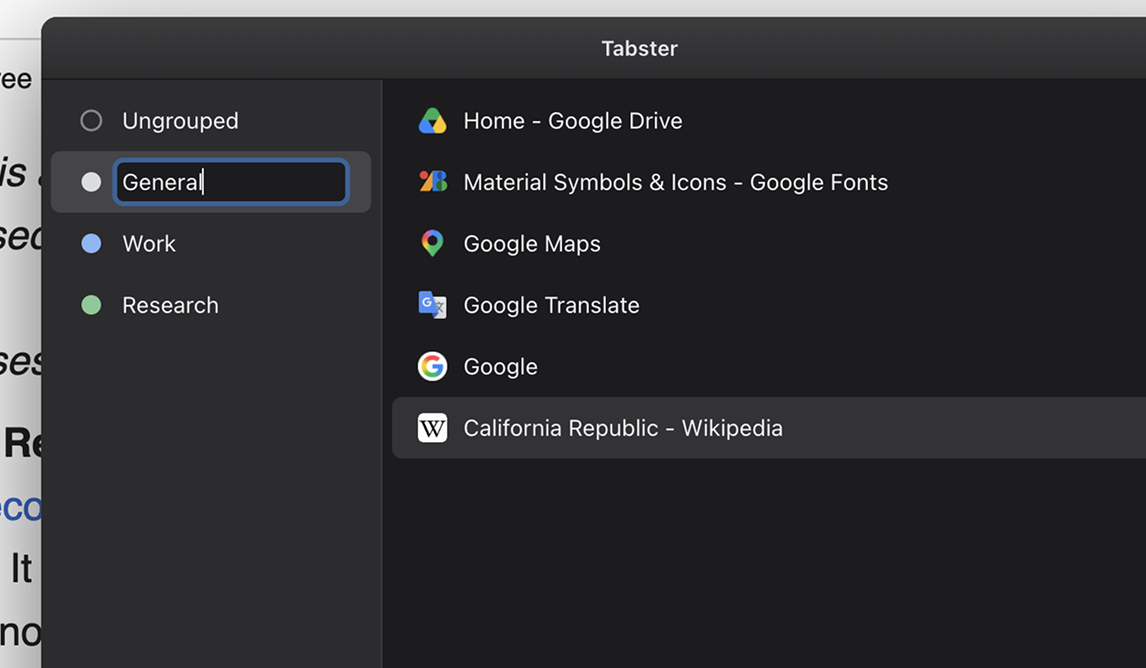 Renaming a group inline in the sidebar