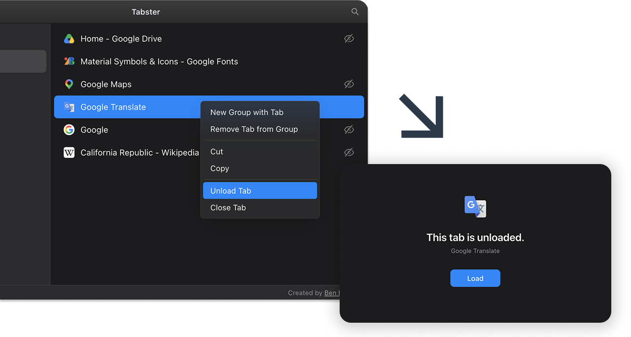 Unloading a tab to free up memory