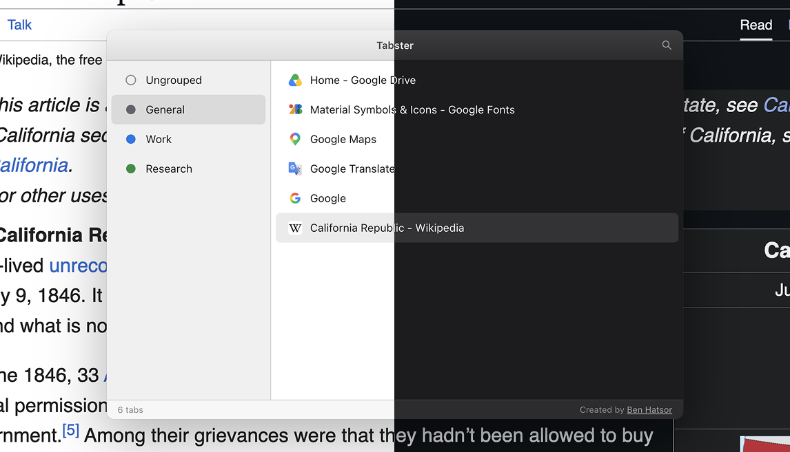 The overlay shown in both light and dark themes